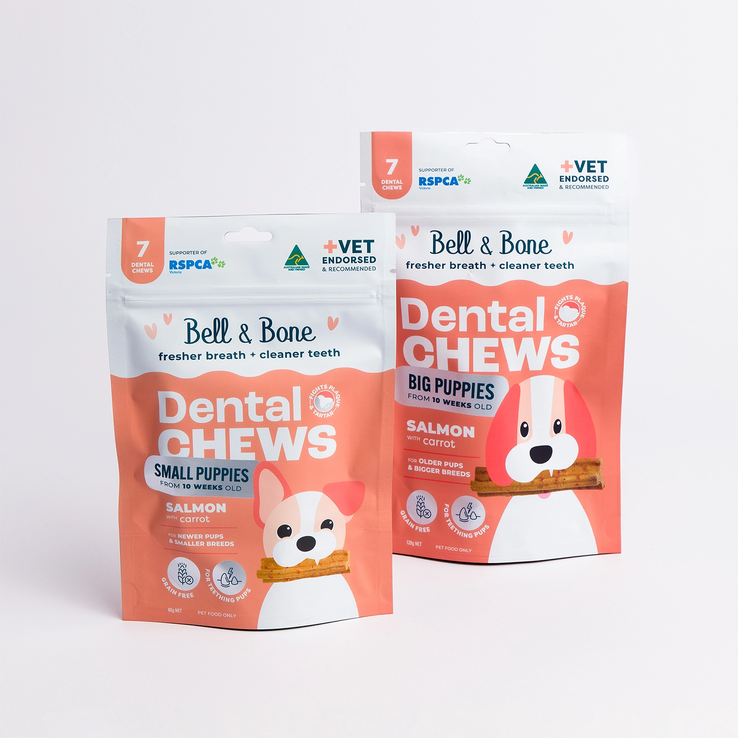 Bell and Bone Puppy Dental Chews Salmon and Carrot